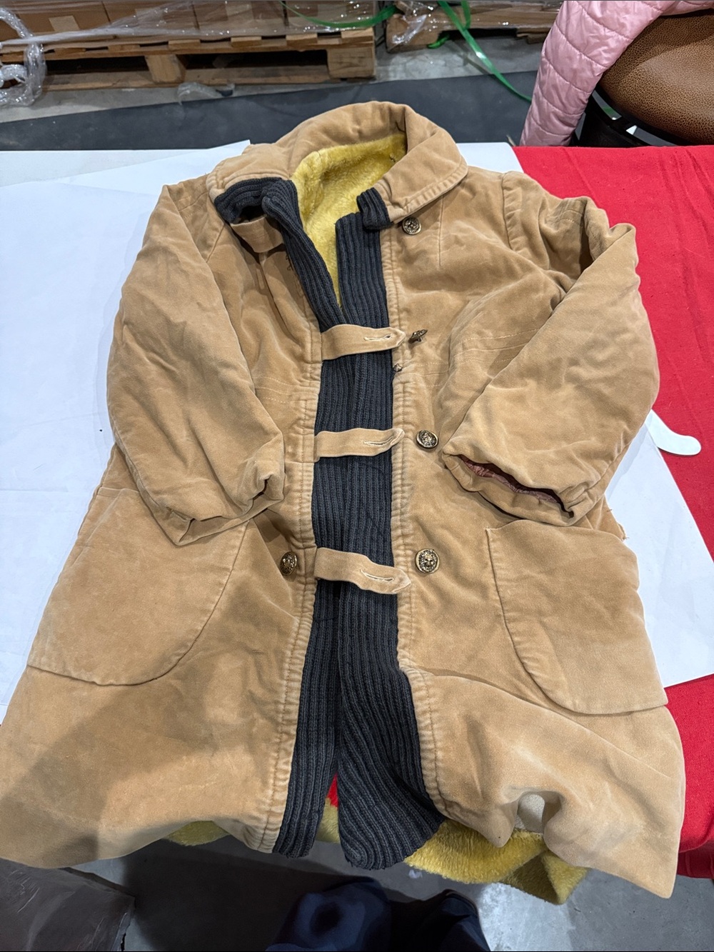 Wales Bonner Tan Corduroy Trench Coat with Black Knit Placket